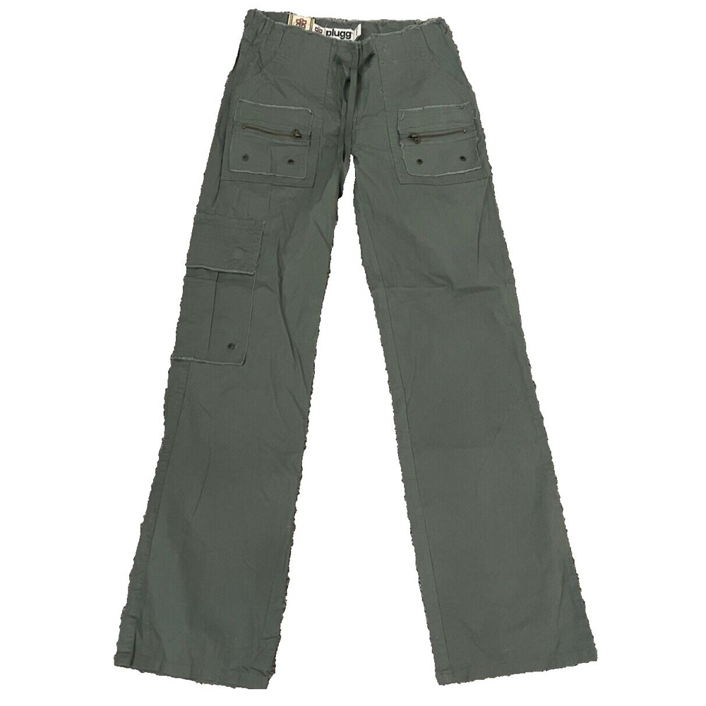 Plugg Cargo Pants Women 1 Green Low Rise Gorpcore Streetwear Grunge Y2K NEW